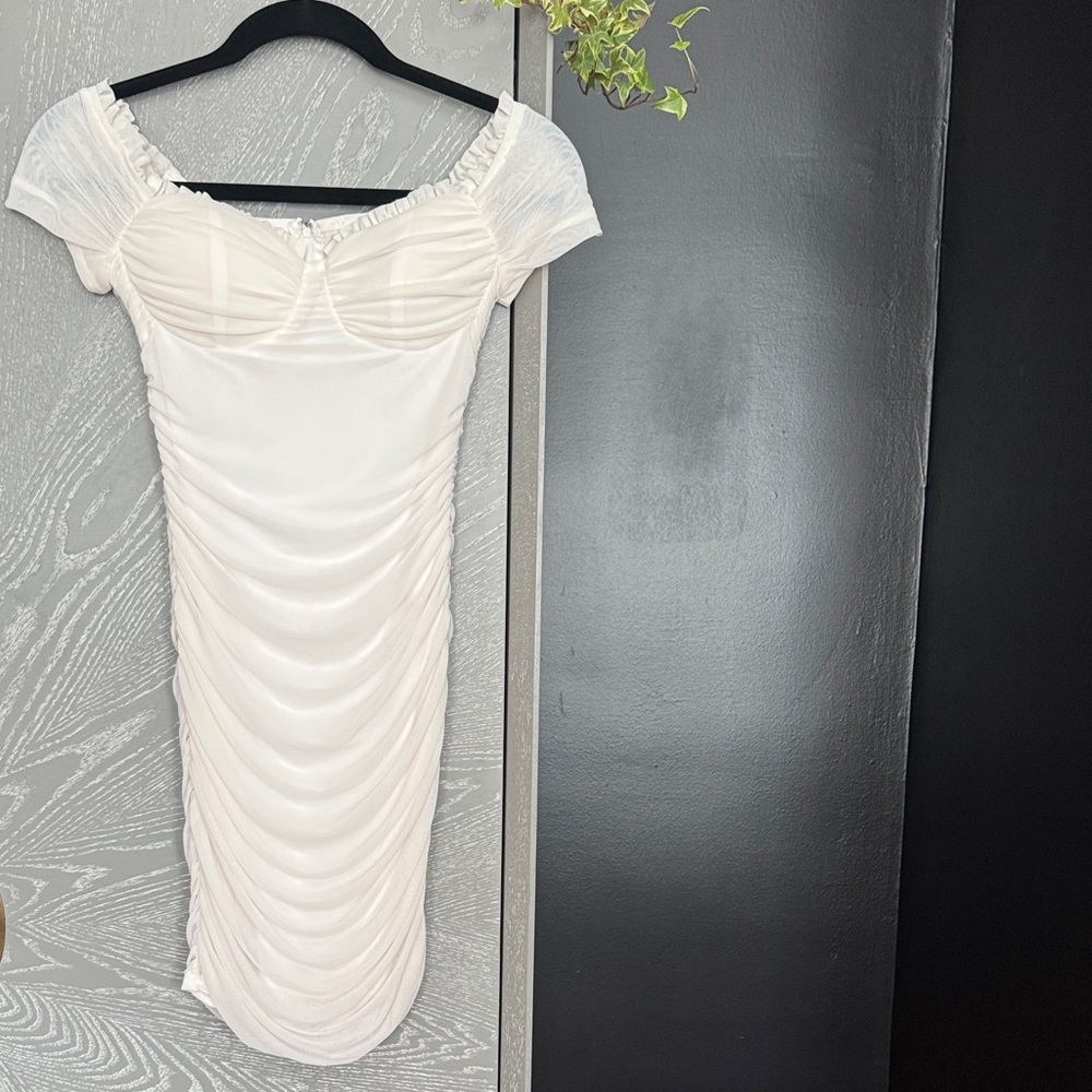 Windsor Elegant Cream Ruched Midi Dress
